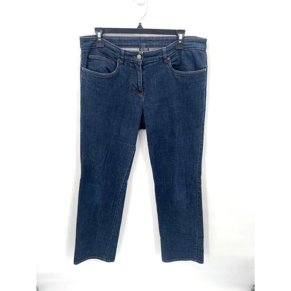 EILEEN FISHER Dark Wash Mid Rise Straight Leg Jeans // M